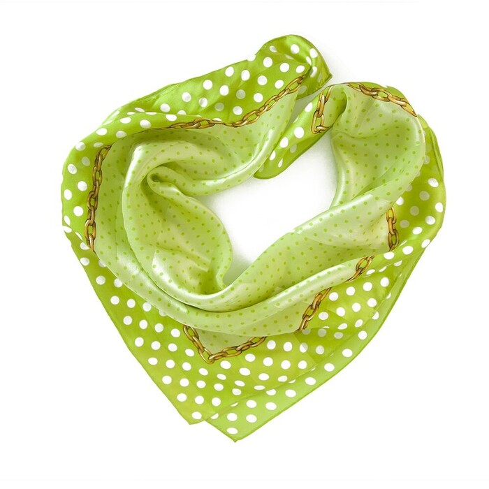 Echo Green Polka Dots Square 100% Silk Scarf Foulard Wrap