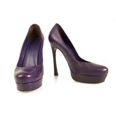 Yves Saint Laurent YSL Tribute Purple Leather Round toe Platform Heels Pumps 37