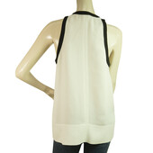 Helmut Lang Ivory & Black Long Silk Blouse Sleeveless Top Front Zip Size S/P