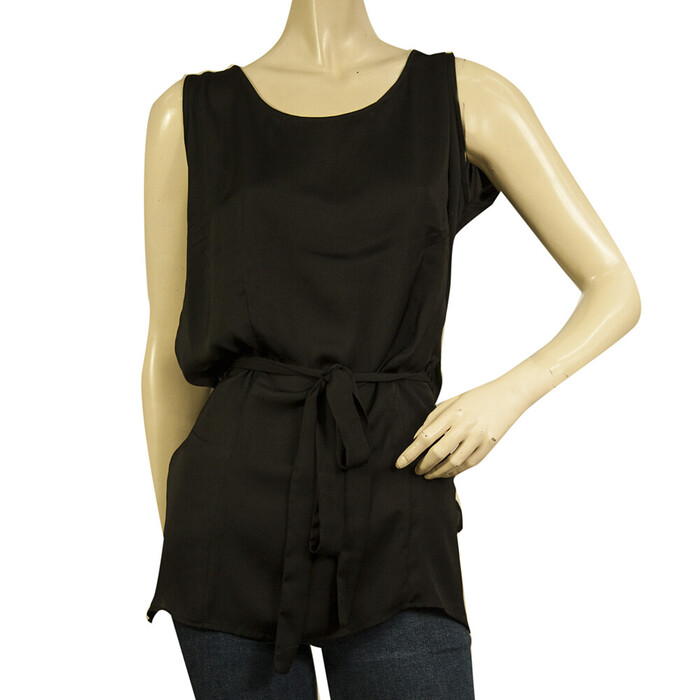 Barbara I Gongini Black Sleeveless Long Length Belted polyester Top