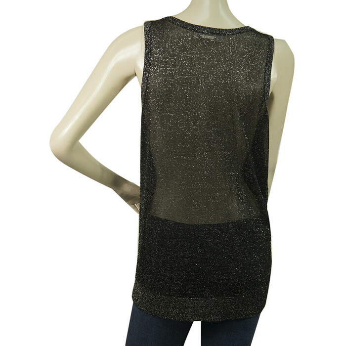 Michael by Michael Kors Black Glittery Sheer Back Sleeveless Tank Top size L