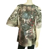 S-12 S-Twelve Cut Shoulders Multicolor Jeweled Long Blouse Top size M