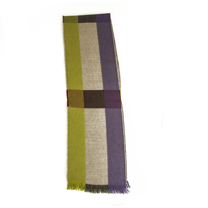 Johnstons Purple Gray Green 100% Merino Fringes Long Wool Scarf Wrap Cache Col