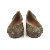 Alaia Brown Leather Brass Tone Studded Ballerina Shoes Ballet Flats 36.5