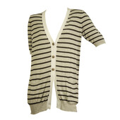 Fabiana Filippi Gray Brown Cotton Knit Striped Short Sleeve Cardigan Cardi