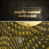 Angelo Marani Green Snake Pattern Canvas Gold Tone Ring Bag Handbag