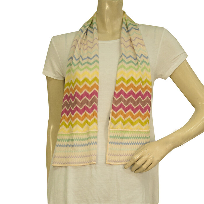 Missoni Pink Yellow Blue Lollipop Zig Zag Signature Viscose Knit Scarf Shawl