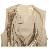 Helmut Lang Beige Draped Longer Front Sequined Silk Sleeveless Blouse Top M