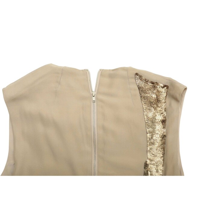 Helmut Lang Beige Draped Longer Front Sequined Silk Sleeveless Blouse Top M