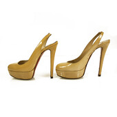 Christian Louboutin Bianca Beige Patent Leather Slingback Platform Heels 37.5