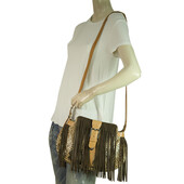 Sem Vaccaro Brown Python Leather Boho Hippie Shoulder Bag with Fringes Handbag