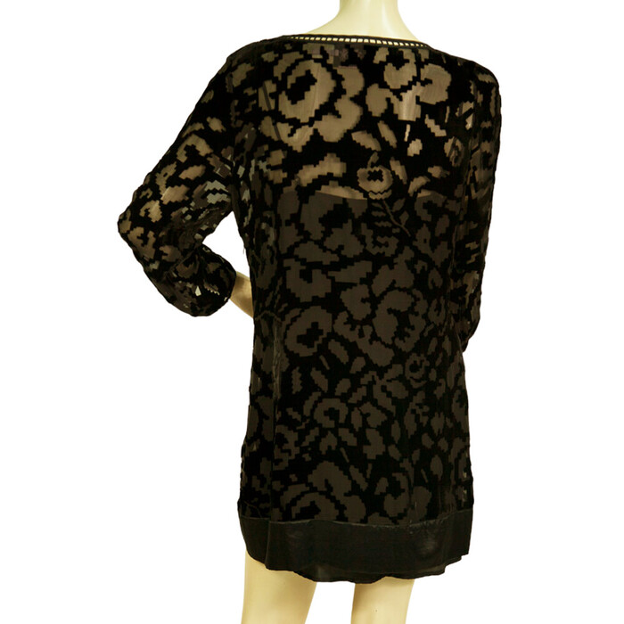 Juicy Couture Black Silky Devore Velour Floral Beaded Mini Dress Size 8