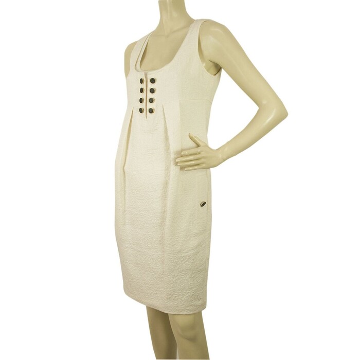 Anna Molinari Mini Length White Cotton Jacquard Tulip Dress Size 40 Black Button