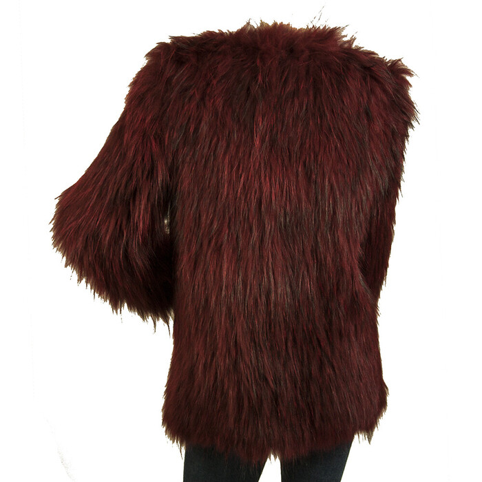 Sunrise 100% Raton Laveur Racoon Deep Red Fur Collarless Jacket Coat size M