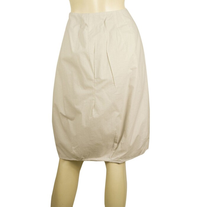 Marni Bubble Hem Beige Cotton Knee Length Summer Skirt w. Black Trim size 40