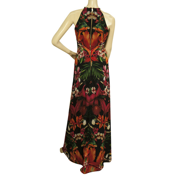 Ted Baker Tropical Floral Toucan Sleeveless Halter Maxi Evening Dress size 0