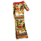 Fuzzi Multicolor Cactus Flowers Off Shoulder Top Long Maxi Skirt Set size S