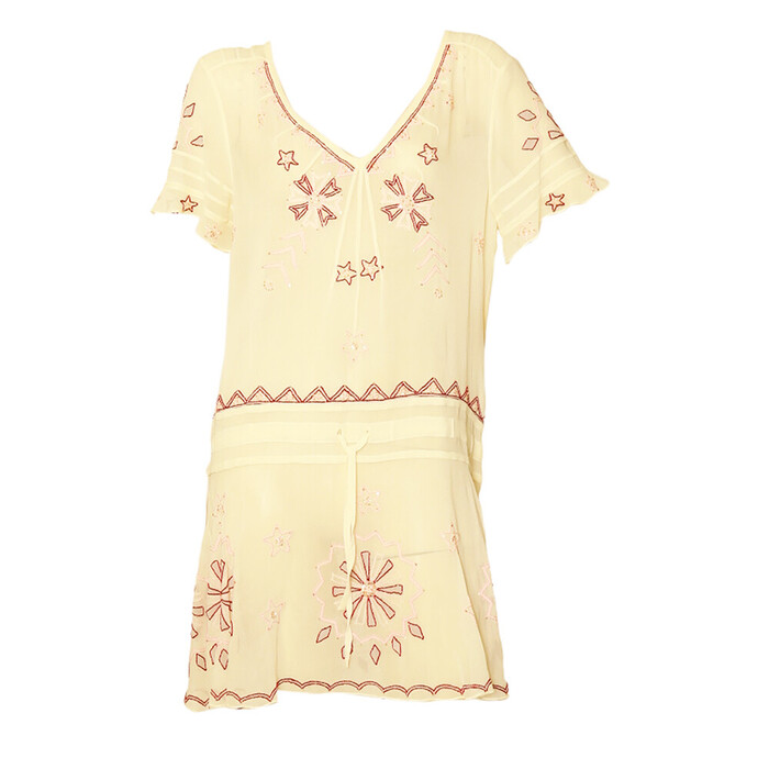 Temperley London Ivory Silk Red Pink Embroidery  Sheer Mini Dress size UK 12