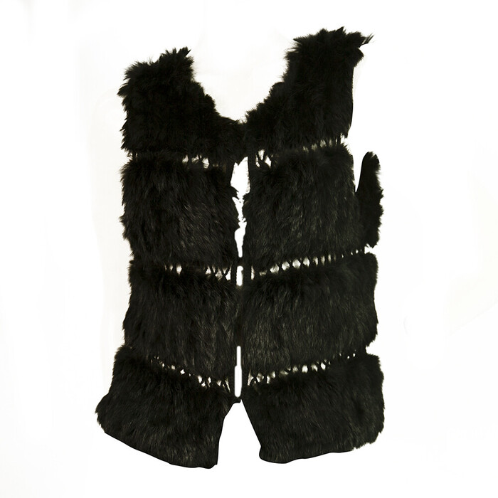 BCBG Max Azria Black Lapin Fur Vest Sleeveless Jacket Gillet size M