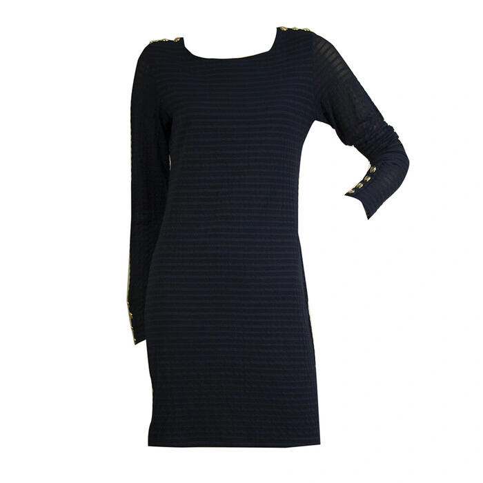 Melissa Odabash Blue Nautical Anchor Gold Button Long Sleeves Bodycon Dress  sz L - Swap Shop