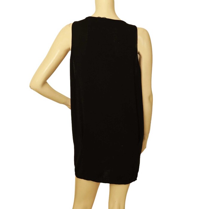 Patrizia Pepe Black Cotton Knit w. Chains Sleeveless Mini Length Dress Size 2