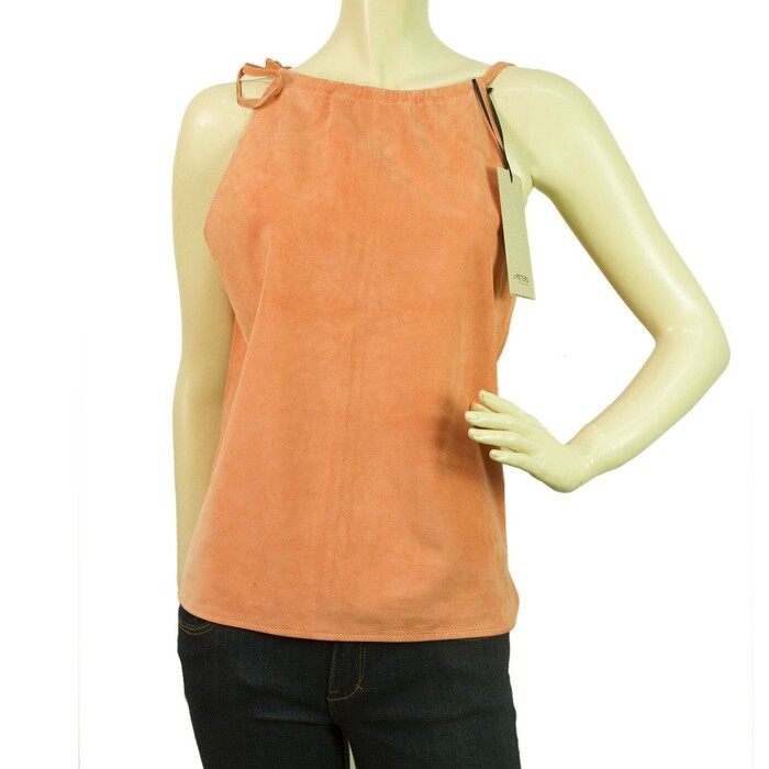 Jo Peters NEW 100% Leather Suede Salmon Pink Cami Sleeveless Top