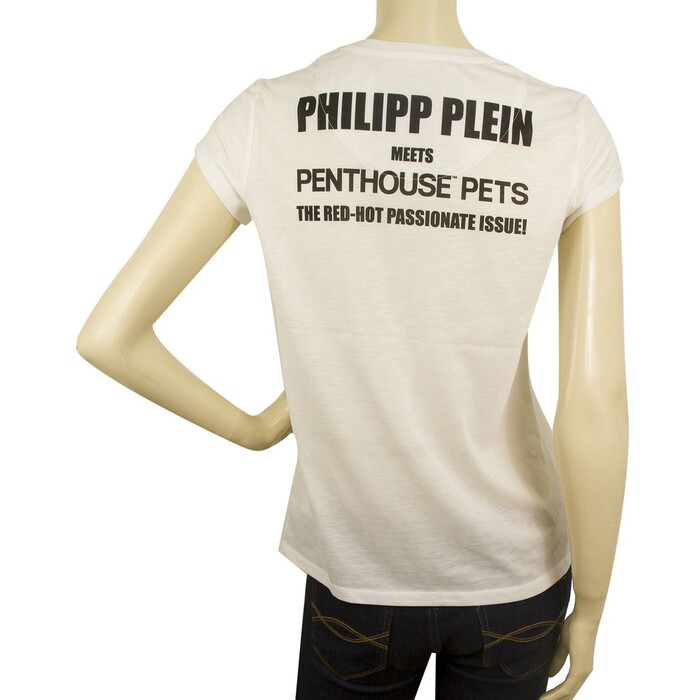 Philipp Plein Penthouse White Short Sleeve Fitted T- Shirt Cotton Top - Size S