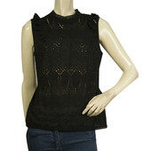 Tigha Romantic Black Broderie Cotton Blouse Sleeveless Top size M