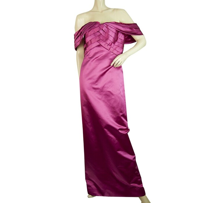 Enrico Coveri Fuchsia 100% Silk Off Shoulders Maxi Evening Gown Dress size 44