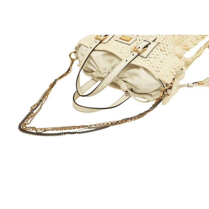 Dolce & Gabbana White crochet raffia and leather hobo bag with chains