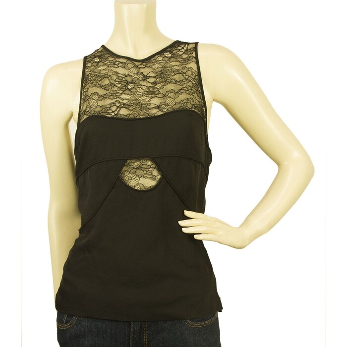 NEW Robert Rodriguez Black Floral Lace Silk Sleeveless Top Blouse Back Zipper 6