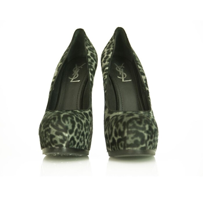 Yves Saint Laurent Gray Leopard Calf Hair Tribute Tribtoo Heels Pumps 40 Shoes