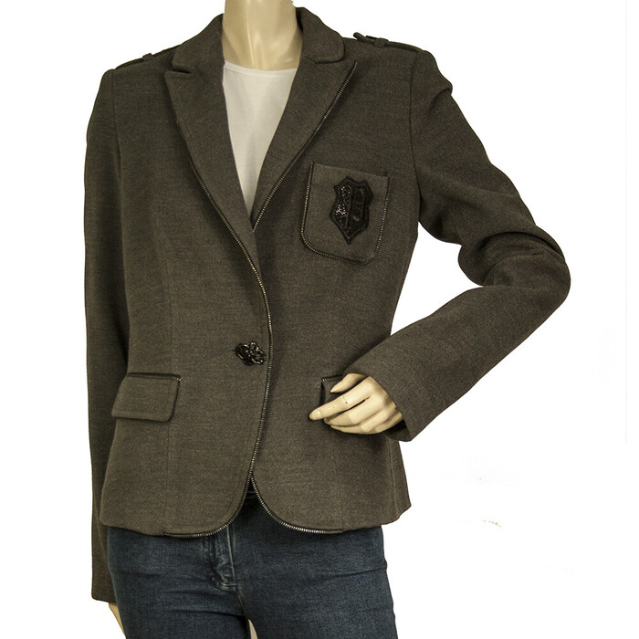 PHILIPP PLEIN Gray Womens One Button Rhinestones Logo Back Blazer Jacket It 44