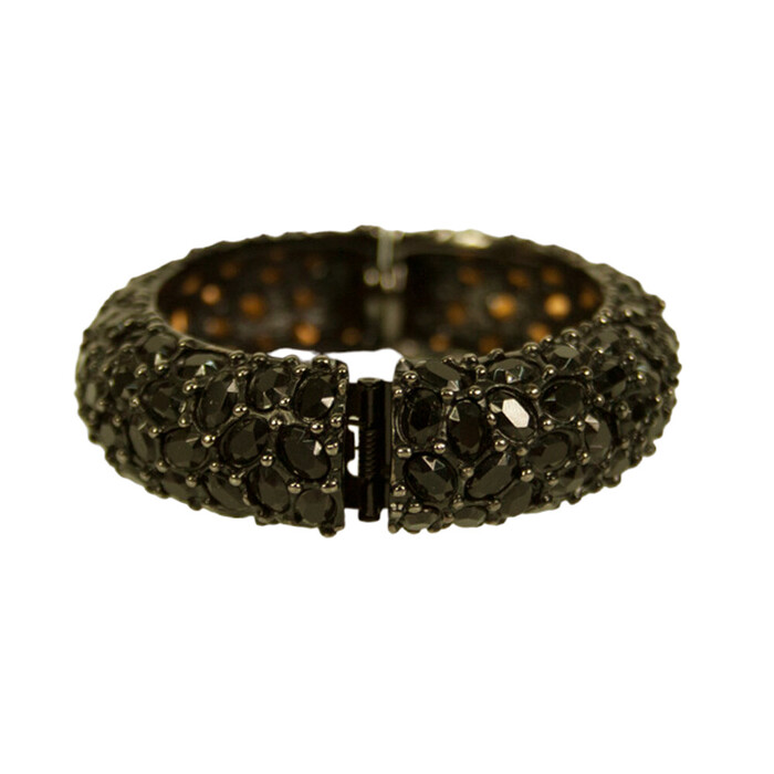 KENNETH JAY LANE Women's wide hinge black crystal rhinestone cabochon bracelet