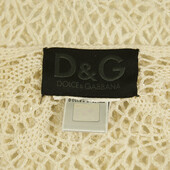 Dolce & Gabbana D&G Cream Crochet Knit Beaded Sheer Long 3/4 Sleeve Top