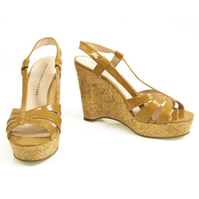 Marc by Marc Jacobs Tan Brown Patent Leather Cork Wedges Platform Sandals ( 37 )