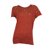 IRO Clay Red Linen Short Sleeve T-shirt Top with Holes size XS