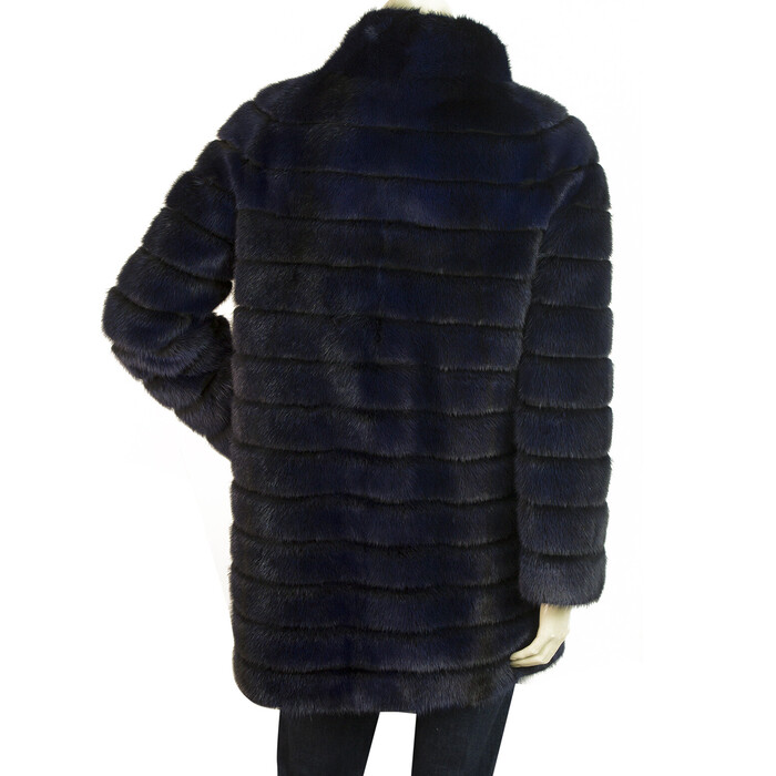 Manzari Velvet Mink & Visone Fur Midnight Blue Modern cut Jacket Coat 42