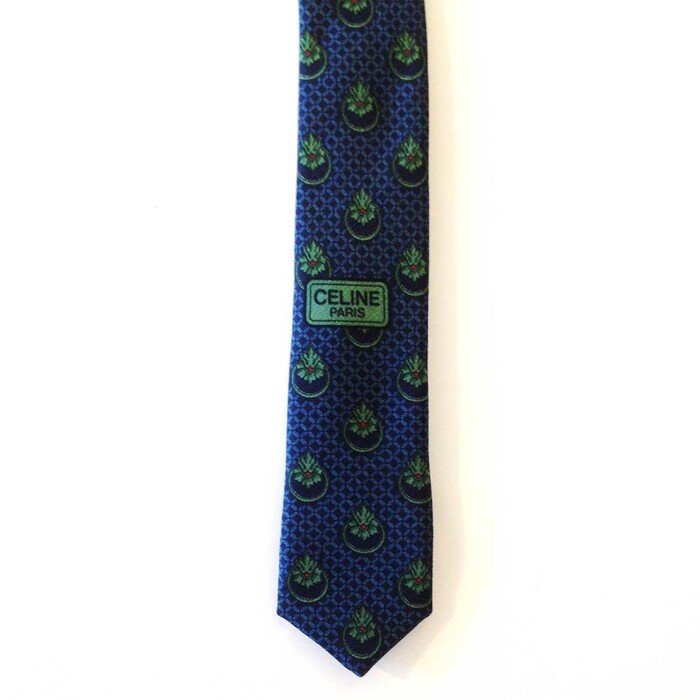 Celine 100% Silk Blue & Green Floral Pattern Men's Neck Tie Necktie