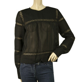 Isabel Marant Etoile Black Cotton Lace Tunic Long Sleeves Blouse Top size 38