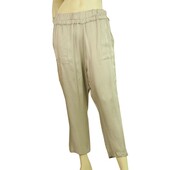 Milla Shiny Beige Elasticated Waist Cropped Viscose Trousers Pants size S