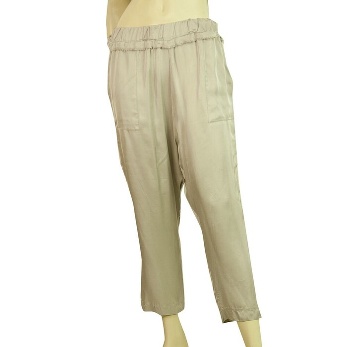 Milla Shiny Beige Elasticated Waist Cropped Viscose Trousers Pants size S