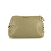 PAULE KA taupe leather with ring zipper pulls & padlock Clutch bag Handbag