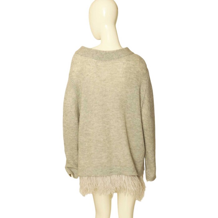 Riani Gray Wool Knit w. Ostrich Feathers Sweater Top size 44 Eur