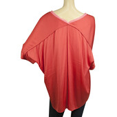 Elie Tahari Silk Coral Color & Pink Trim Dolma Short Sleeves Blouse Top Size L