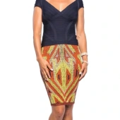 Herve Leger Ola Geometric Crochet Jacquard Pencil Skirt size XS