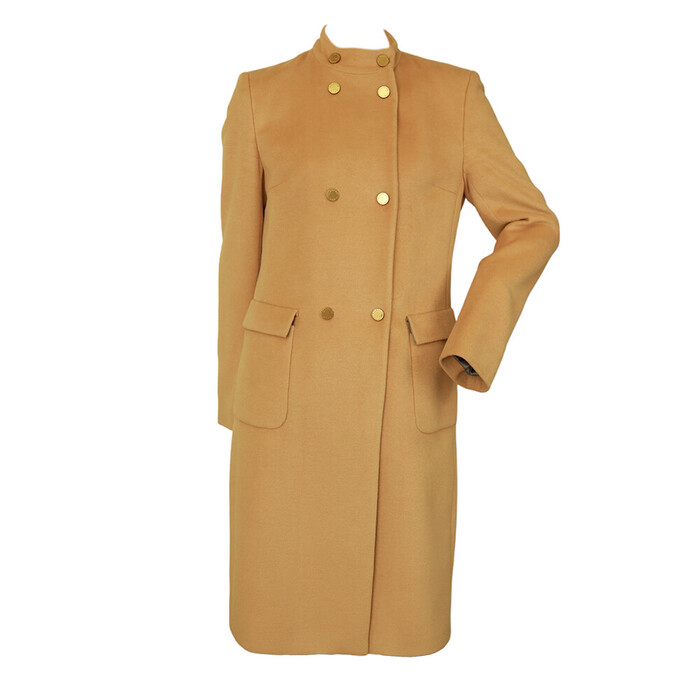 Valentino Double-breasted beige wool coat gold buttons militaire style stand up collar