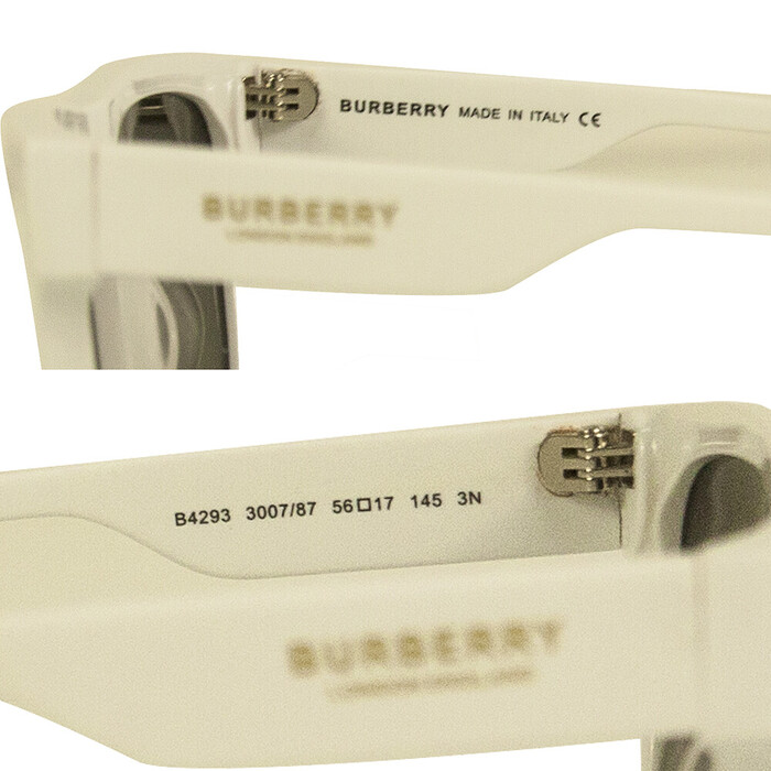 Burberry London B 4293 300/87 White Sunglasses Black Lenses w. Logo Lanyard Box