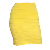 NTW BALMAIN Above knee mini bandage stretch hip hugger yellow skirt  Sz 36