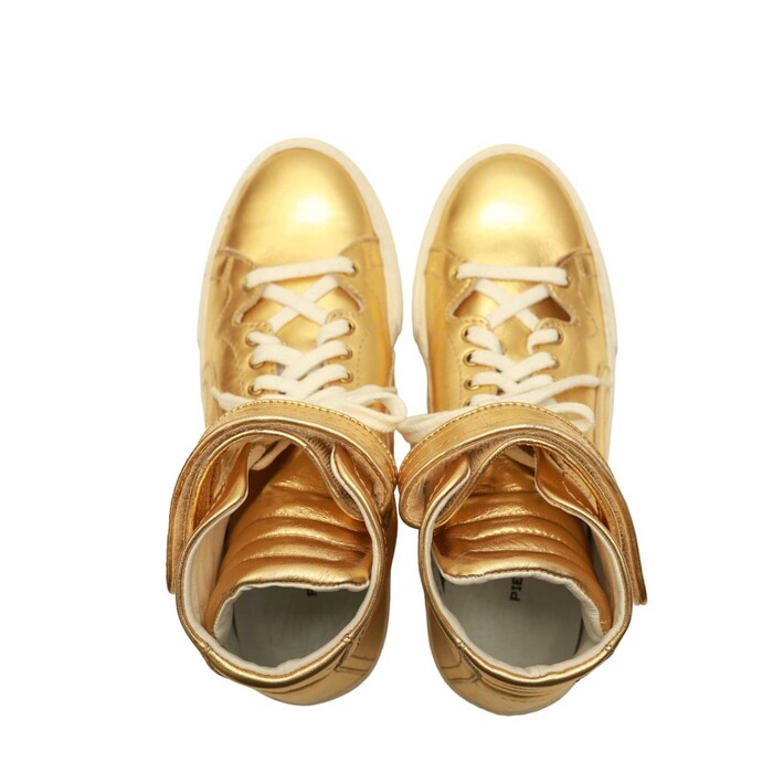 Pierre Hardy  Gold Leather Sneakers High Top Lace Up Strap Trainers Shoes 40